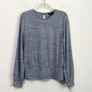 Banana Republic Sweater XS Luxespun Lightweight Heathered Blue Band Hem‎ Button